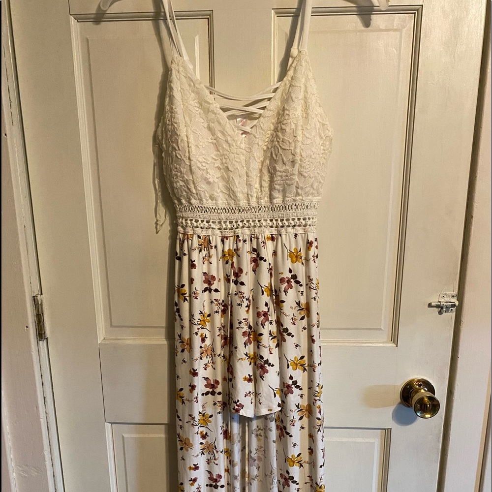No Boundaries Walk Thru Flower Romper Maxi Dress White Medium NWT
